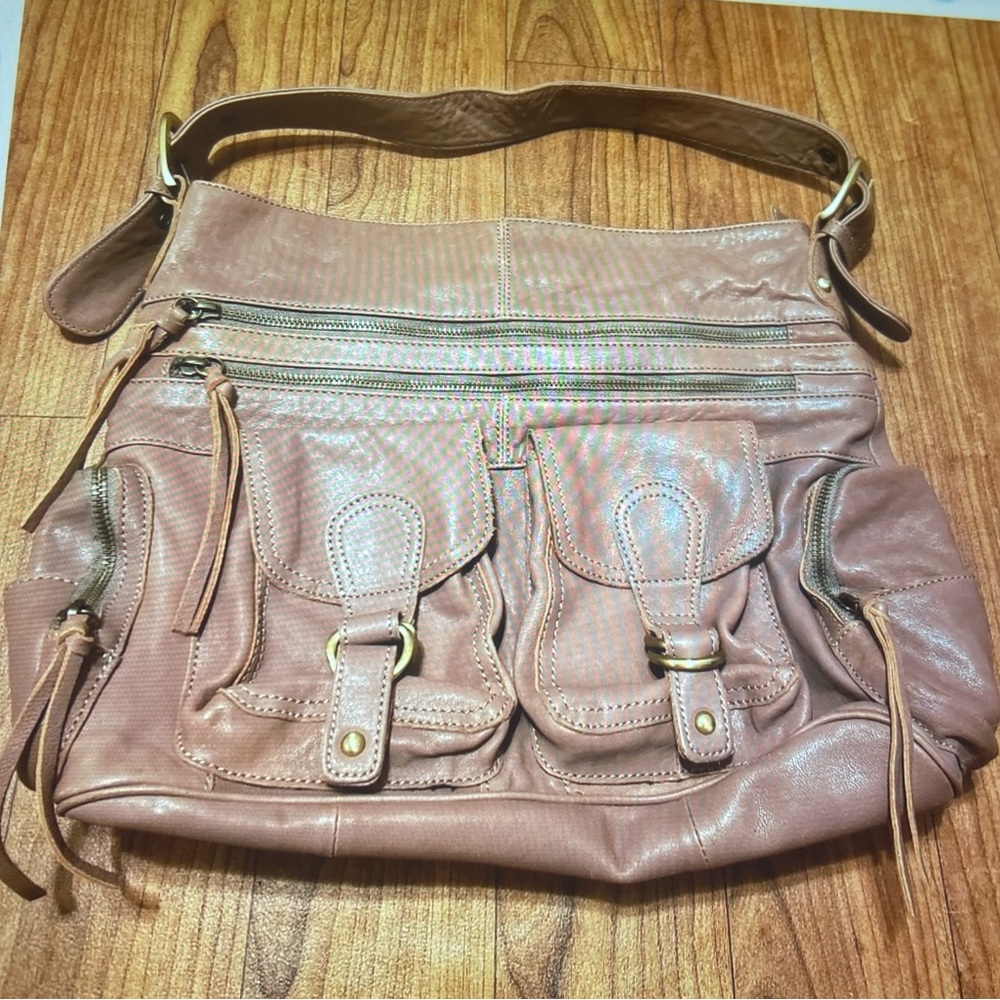 Chocolate Blu Taupe Brown Leather Handbag Purse